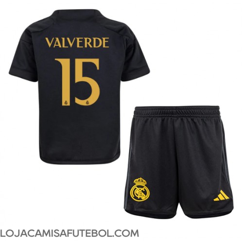 Camisa de Futebol Real Madrid Federico Valverde #15 Equipamento Alternativo Infantil 2023-24 Manga Curta (+ Calças curtas)